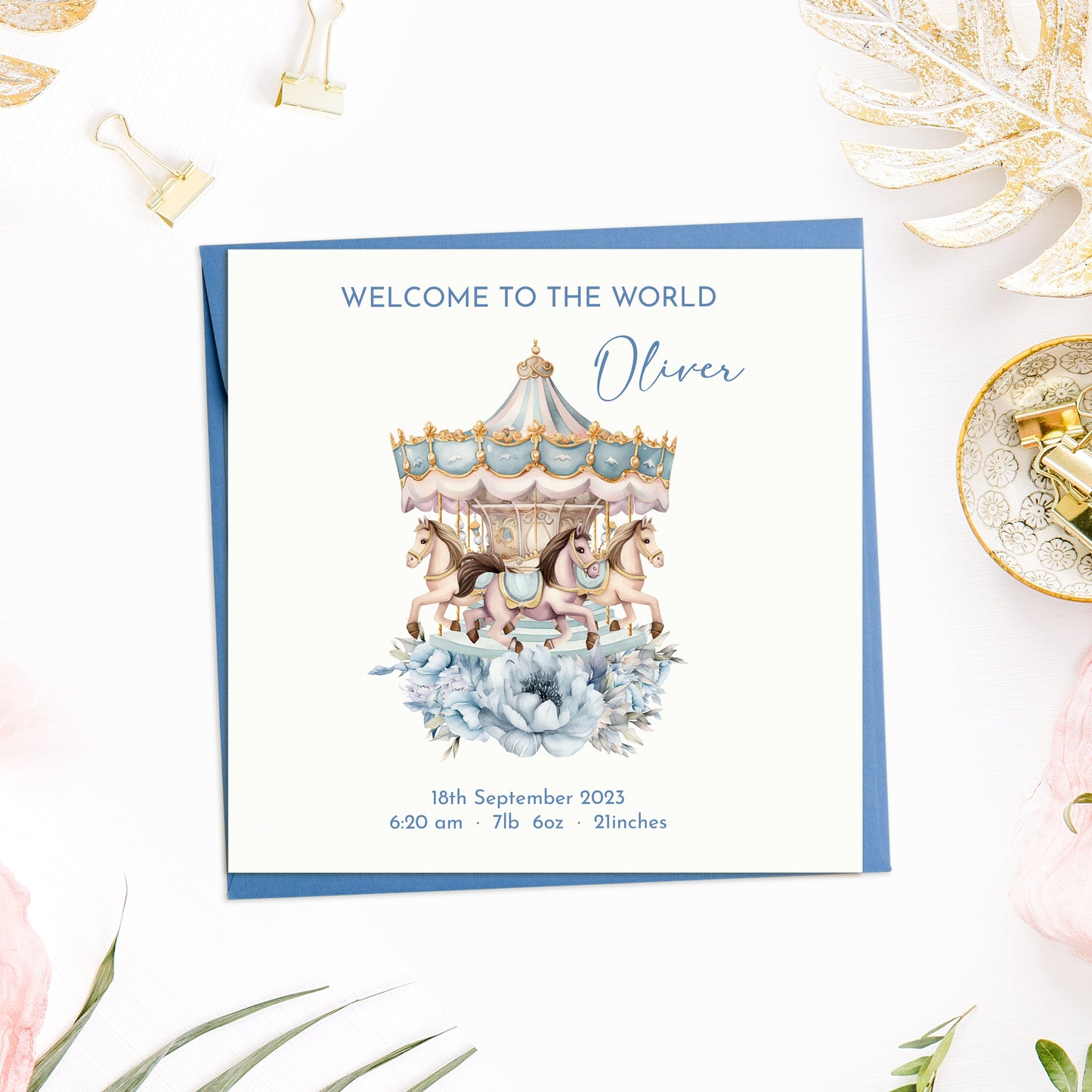 Welcome to the World Baby Boy Carousel Card