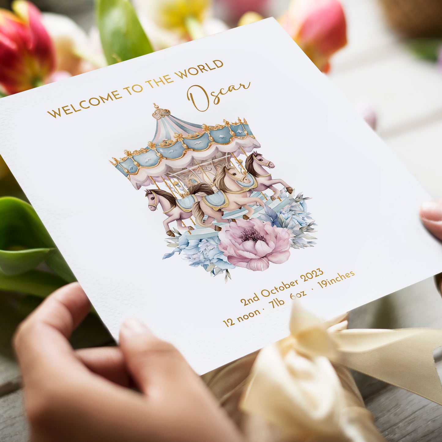 Welcome to the World Baby Boy Carousel Card