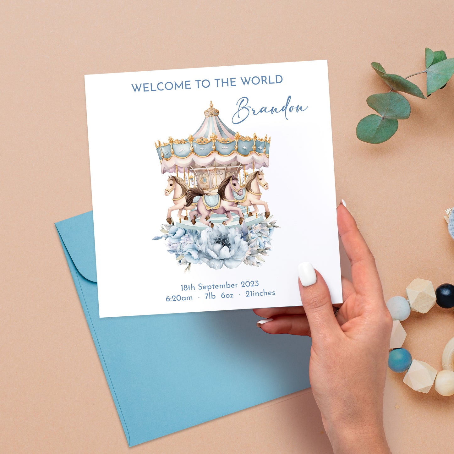 Welcome to the World Baby Boy Carousel Card