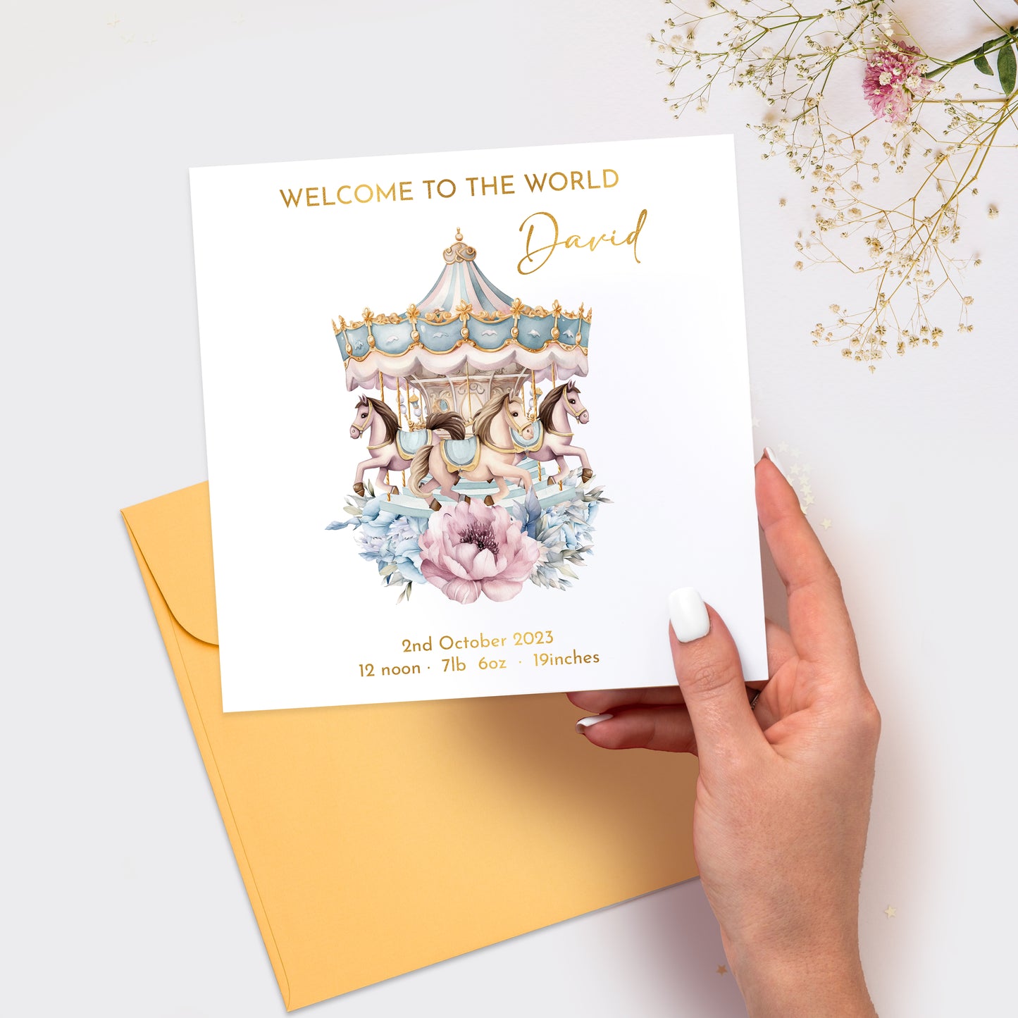 Welcome to the World Baby Boy Carousel Card