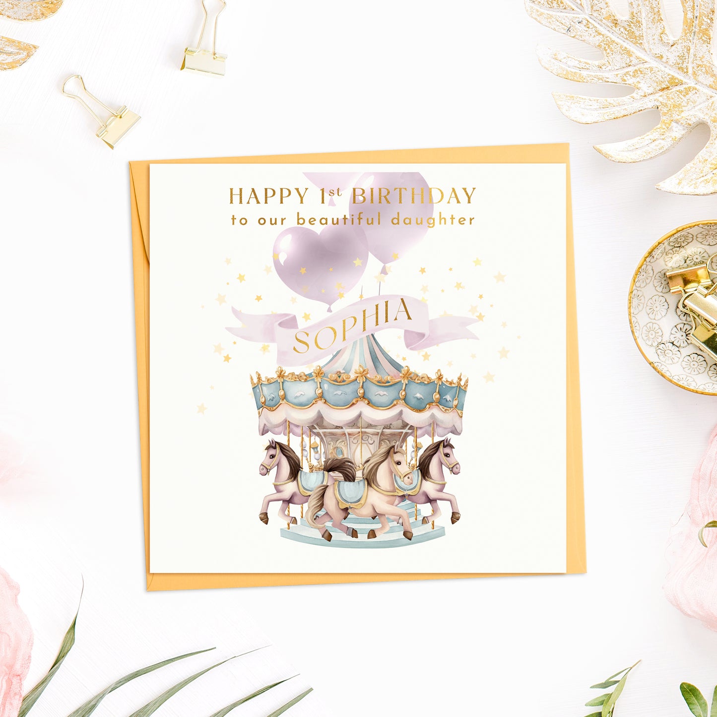 1st Birthday Daughter Birthday Card - Carousel