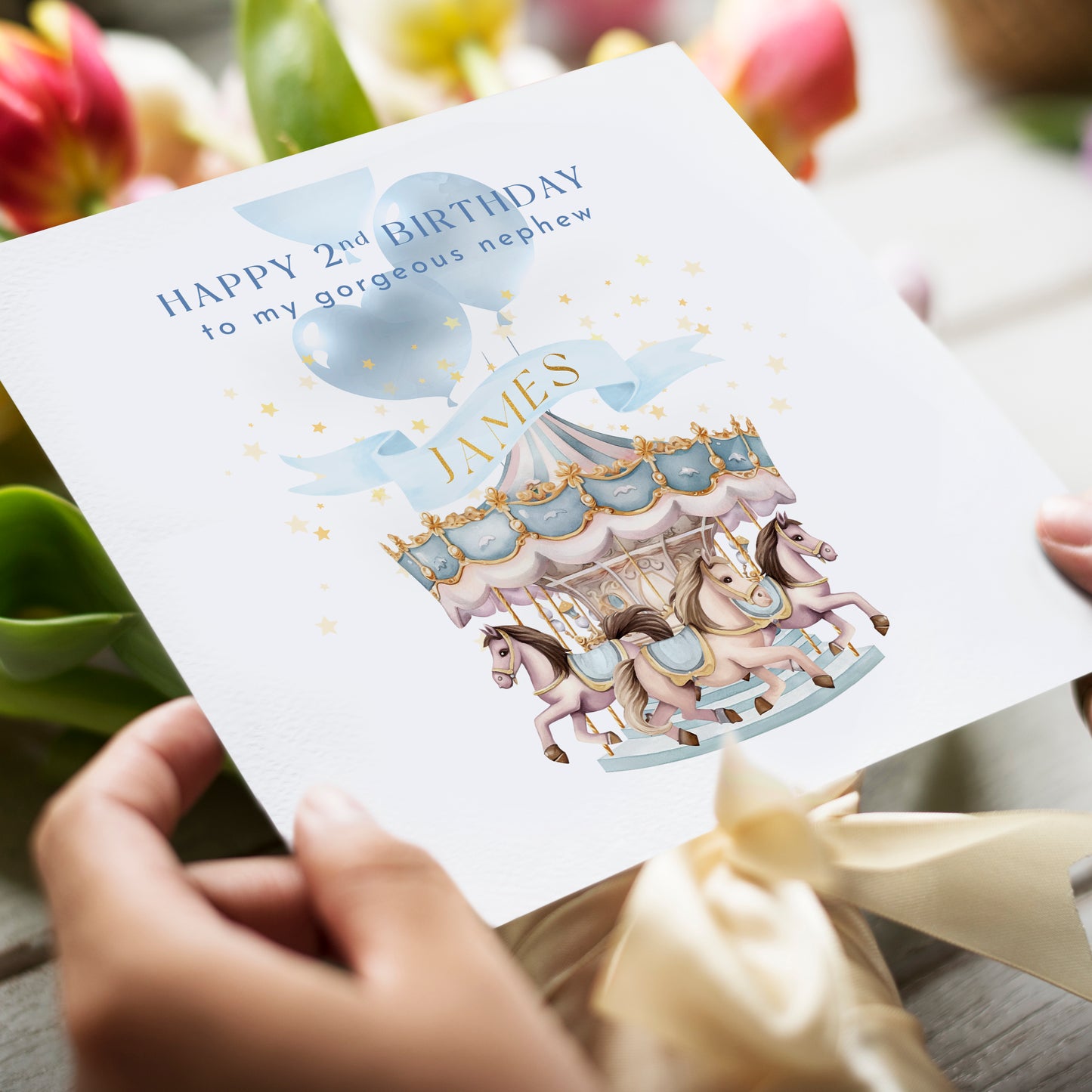 1st Birthday Carousel Greeting Card for Nephew