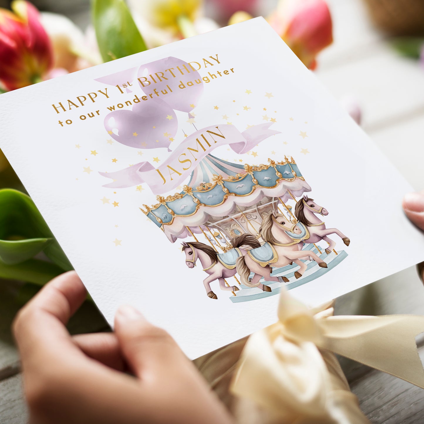 1st Birthday Daughter Birthday Card - Carousel