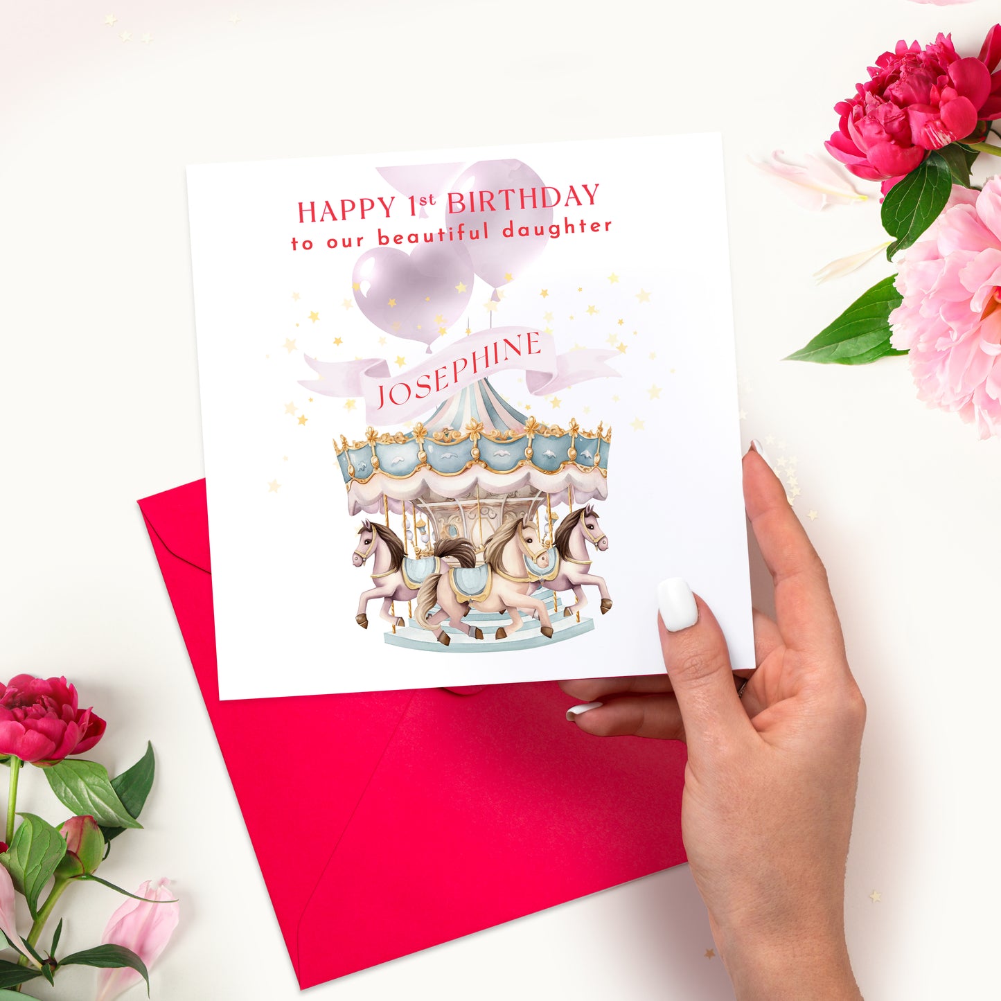 1st Birthday Daughter Birthday Card - Carousel