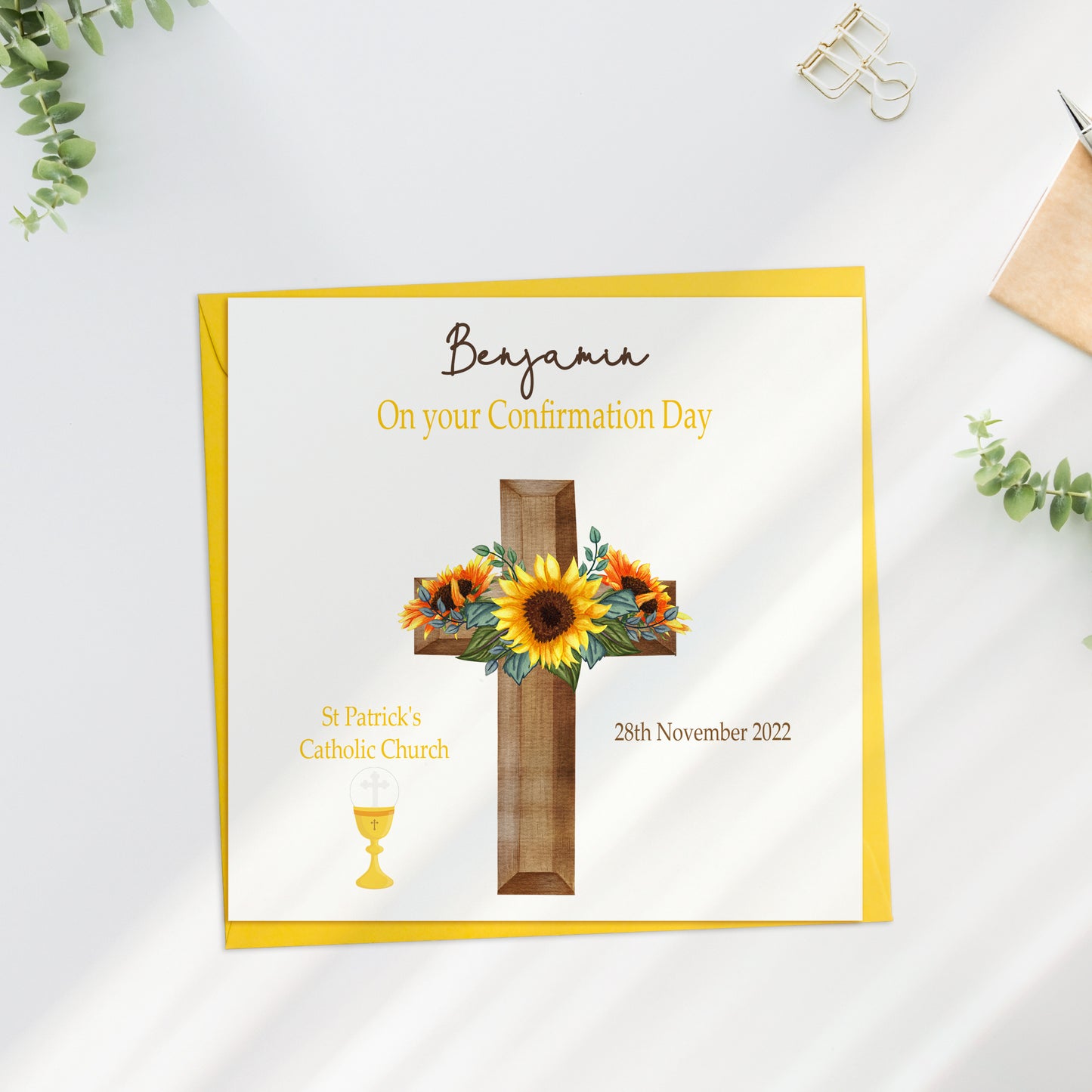 Sunflower Cross First Confirmation Card