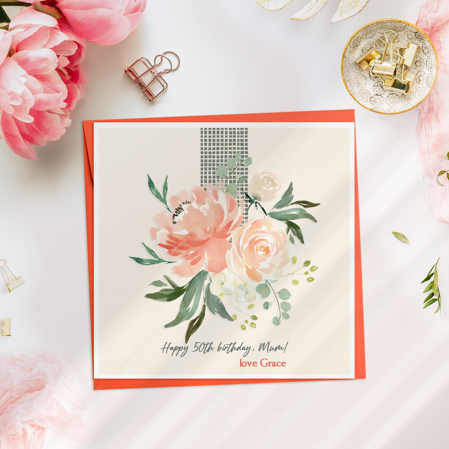 Peach Floral Birthday Mum Card