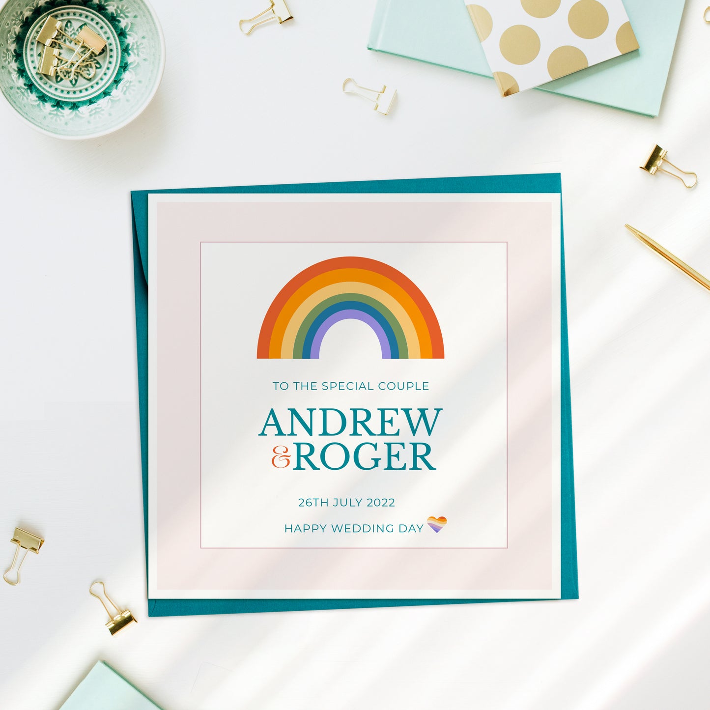 Personalised Rainbow Wedding Card