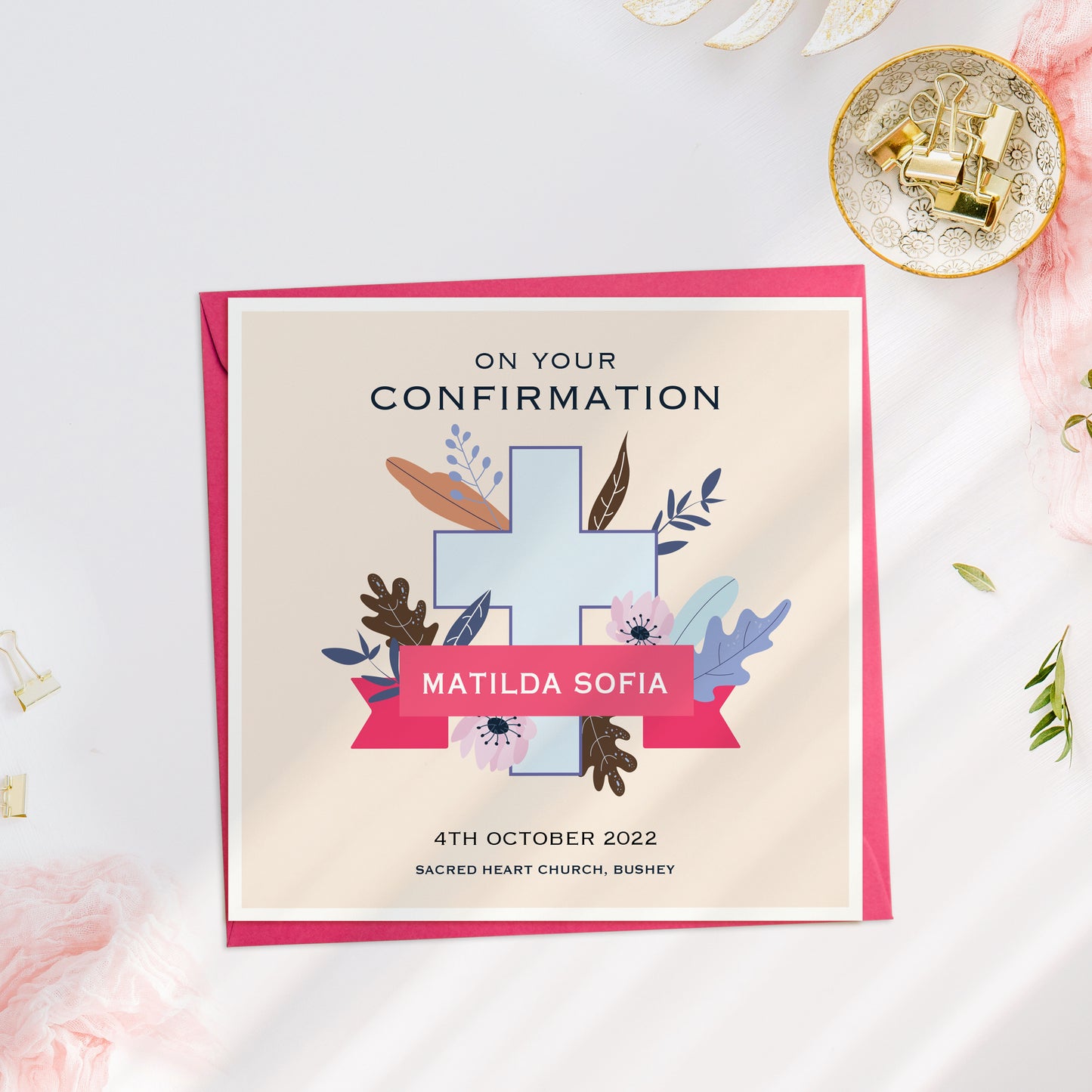 Personalised Confirmation Floral Cross Card