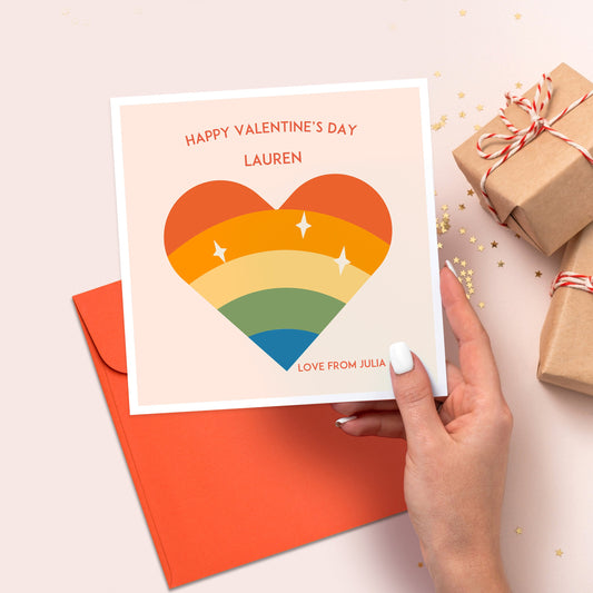 Rainbow Heart Valentine's Day Card, Personalised Valentines Gay Card, Boyfriend or Girlfriend Valentines Day Card, Husband Valentines Card