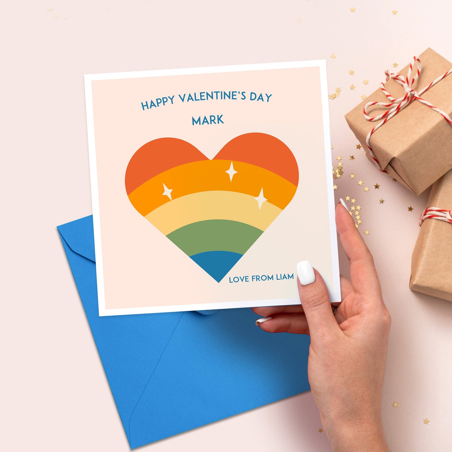 Rainbow Heart Valentine's Day Card, Personalised Valentines Gay Card, Boyfriend or Girlfriend Valentines Day Card, Husband Valentines Card