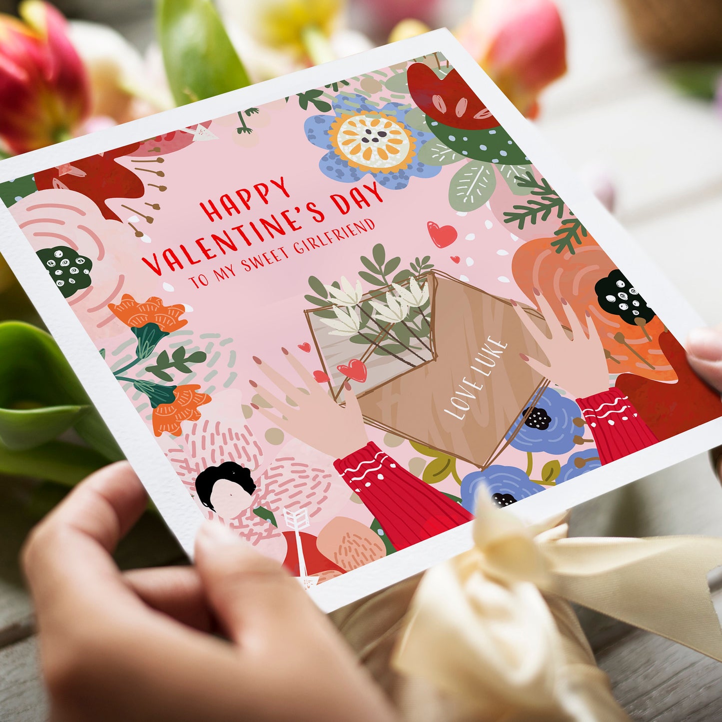 Personalised Valentines Day Card for wife, Valentines Card For her, Happy Valentines To My Wonderful Girlfriend, Wife Valentine's Card