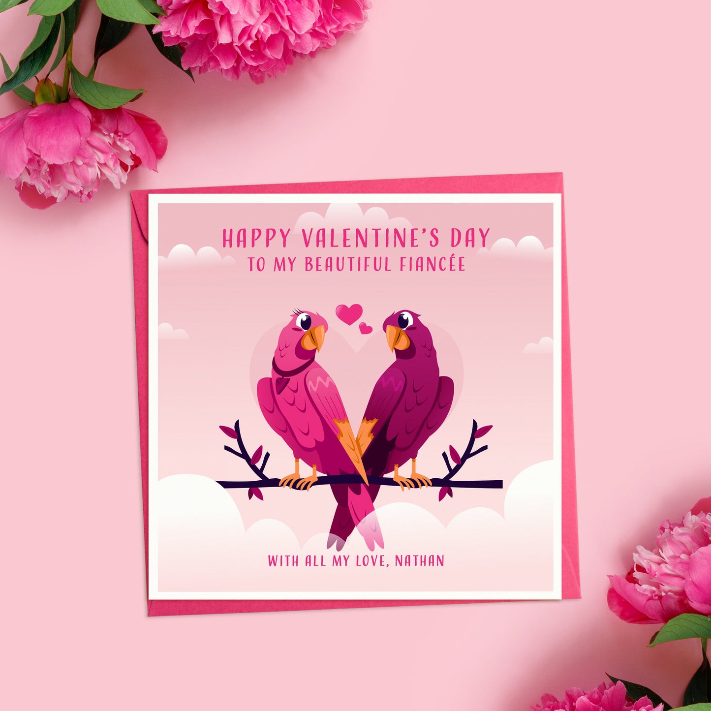 Personalised Love Birds Valentine's Day Card for Wife, Valentine's Cute Birds Card, Happy Valentines for Husband, Love Birds Valentines Card