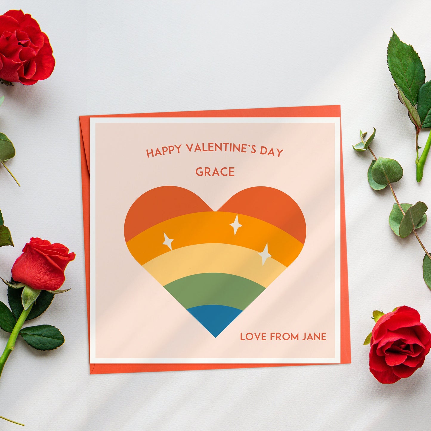 Rainbow Heart Valentine's Day Card, Personalised Valentines Gay Card, Boyfriend or Girlfriend Valentines Day Card, Husband Valentines Card