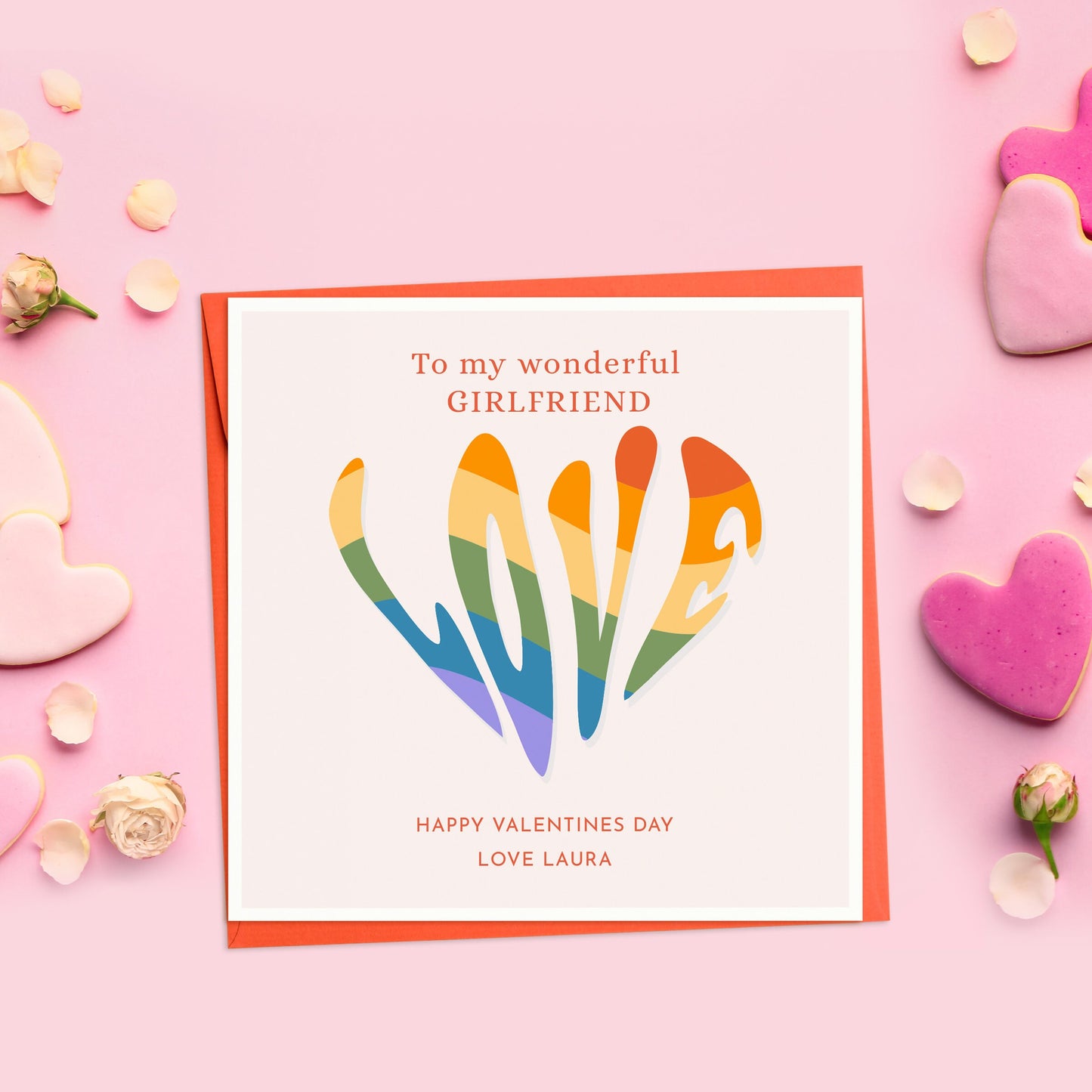 Love Rainbow Valentine's Day Card, Personalised Valentines Gay Card, Boyfriend or Girlfriend Valentines Day Card, LGBQT Valentines Card