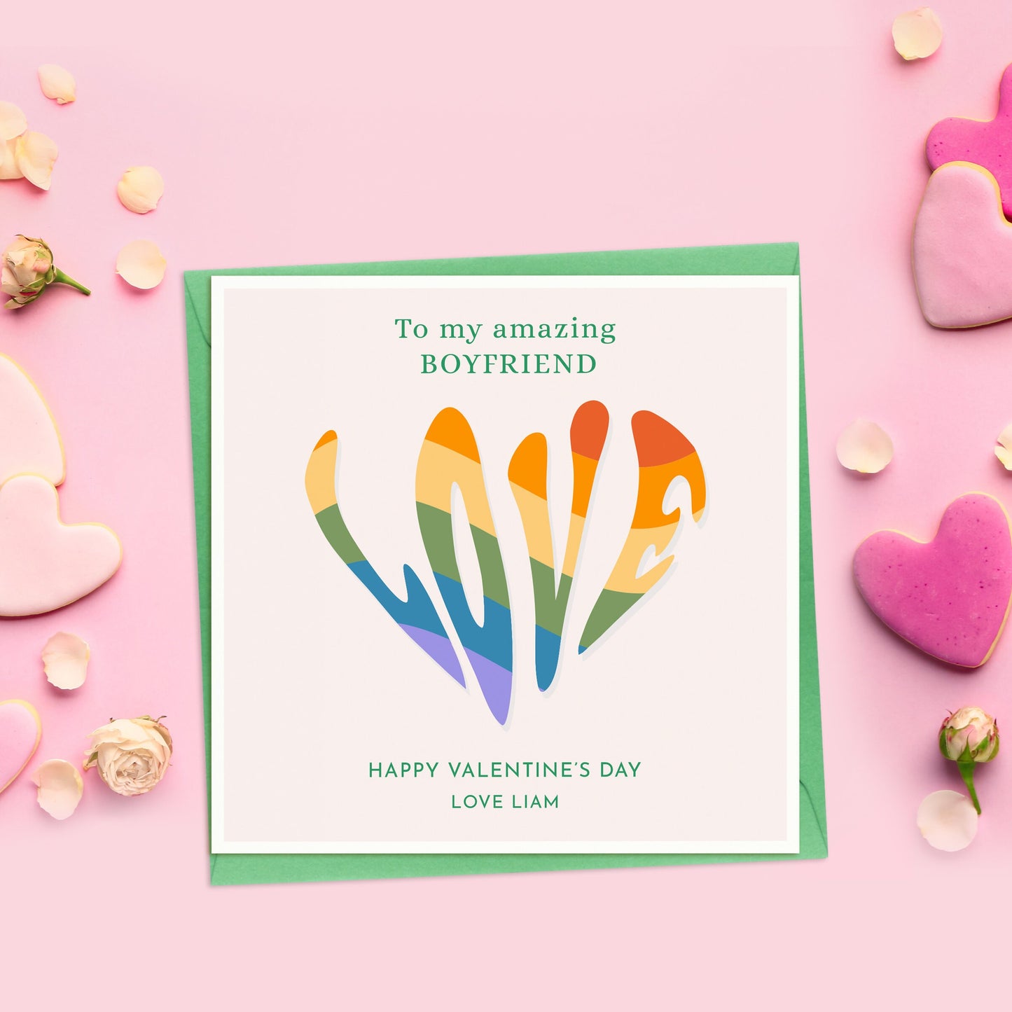 Love Rainbow Valentine's Day Card, Personalised Valentines Gay Card, Boyfriend or Girlfriend Valentines Day Card, LGBQT Valentines Card