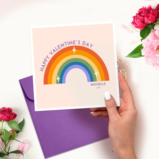 Rainbow Valentine's Day Card, Personalised Valentines Gay Card, Boyfriend or Girlfriend Valentines Day Card, Wife Valentines Card