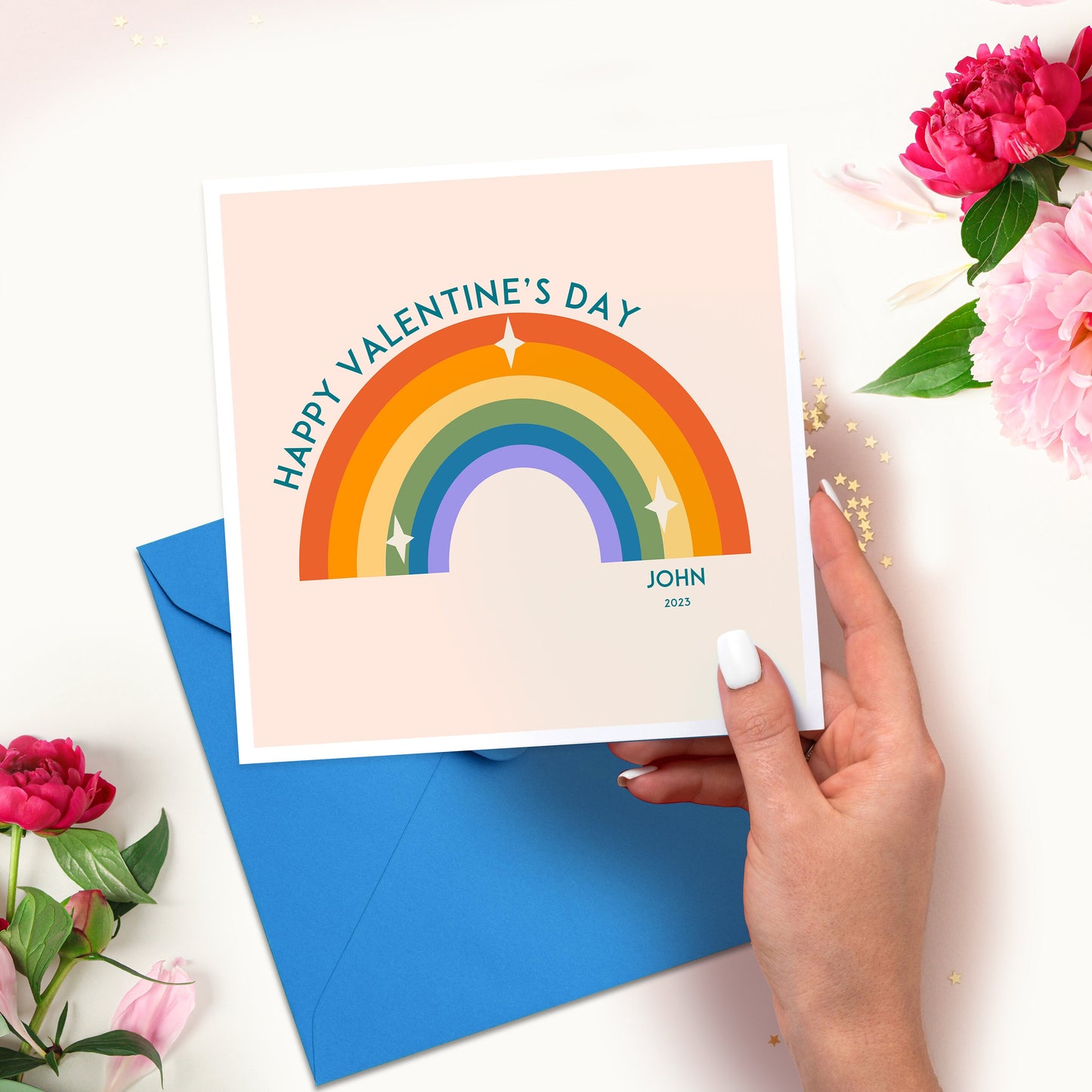 Rainbow Valentine's Day Card, Personalised Valentines Gay Card, Boyfriend or Girlfriend Valentines Day Card, Wife Valentines Card