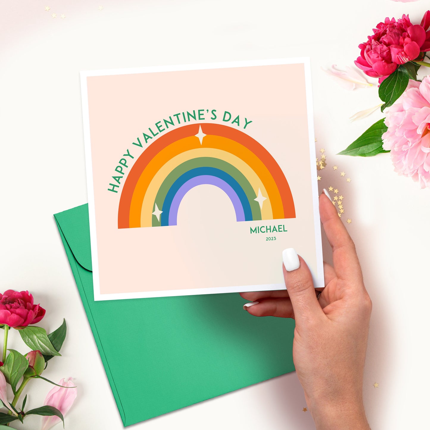 Rainbow Valentine's Day Card, Personalised Valentines Gay Card, Boyfriend or Girlfriend Valentines Day Card, Wife Valentines Card