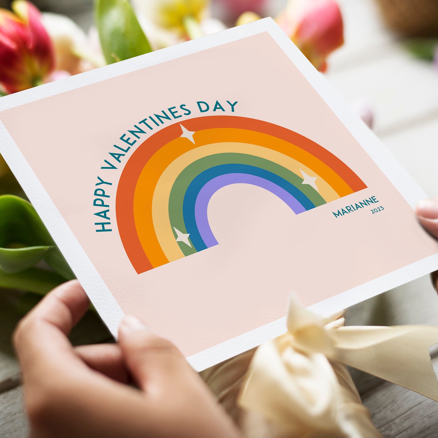 Rainbow Valentine's Day Card, Personalised Valentines Gay Card, Boyfriend or Girlfriend Valentines Day Card, Wife Valentines Card