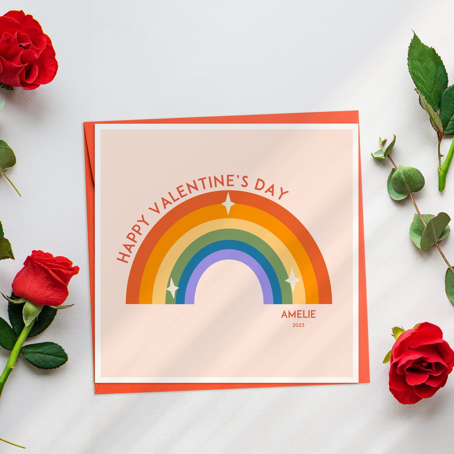 Rainbow Valentine's Day Card, Personalised Valentines Gay Card, Boyfriend or Girlfriend Valentines Day Card, Wife Valentines Card