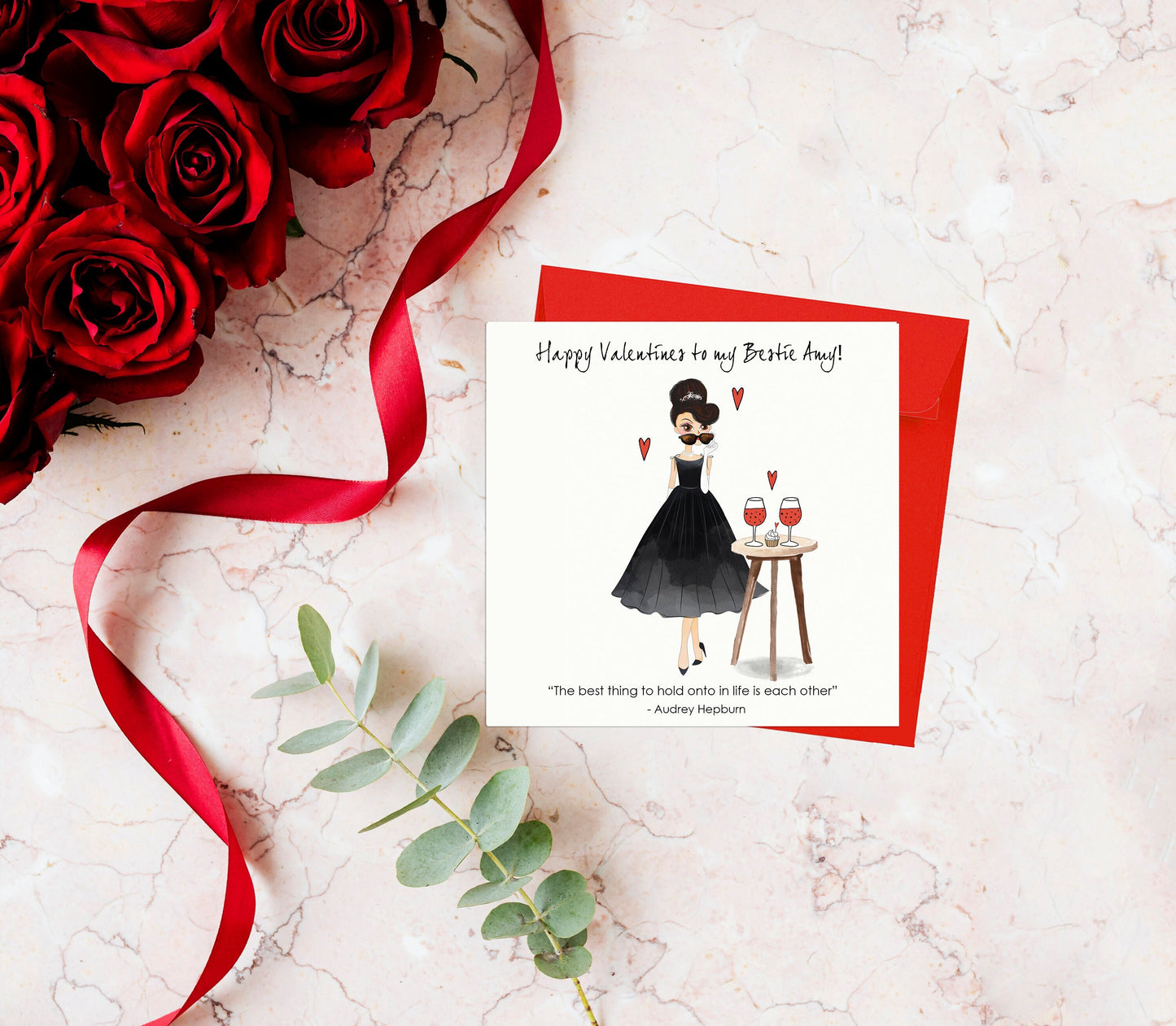 Best Friend Valentines Card, Audrey Hepburn, Galentines Day Card For Bestie, Cute Girlfriend Valentines Card, BFF Valentines Day Card