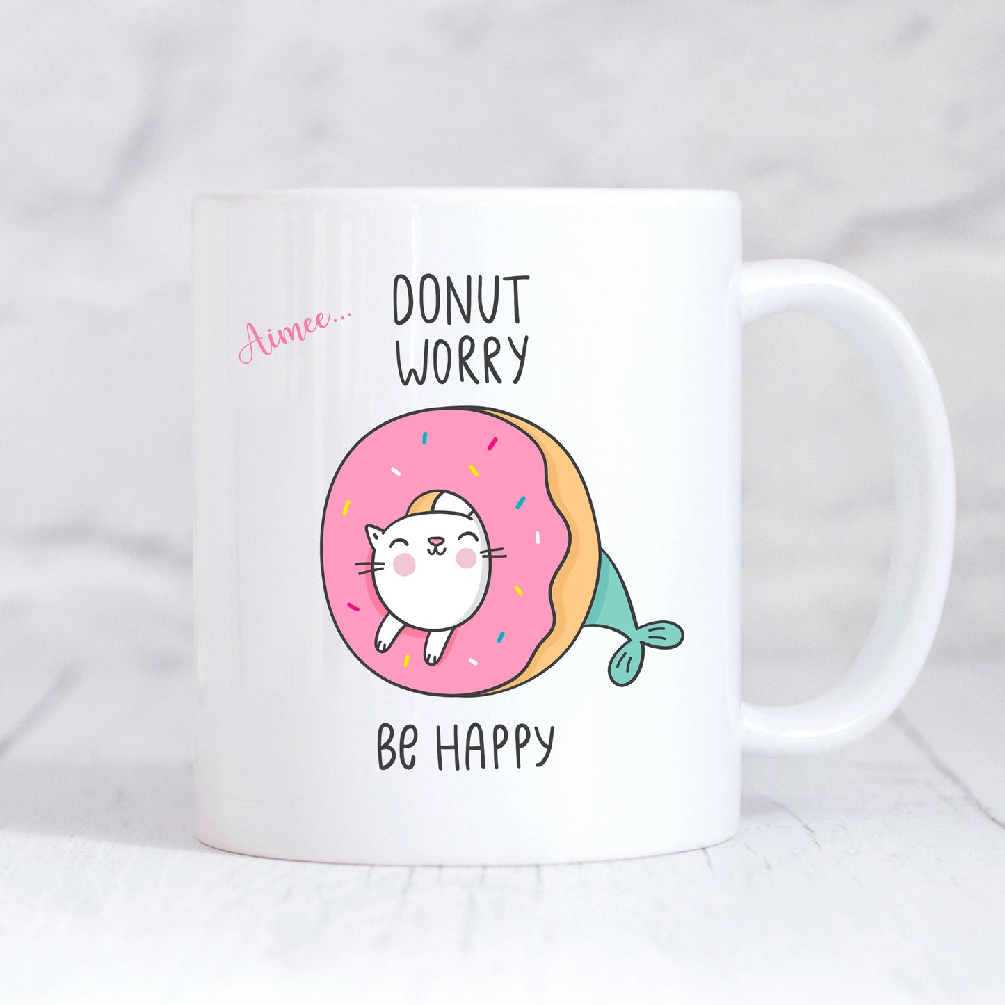 Personalised Donut Worry Be Happy Mug