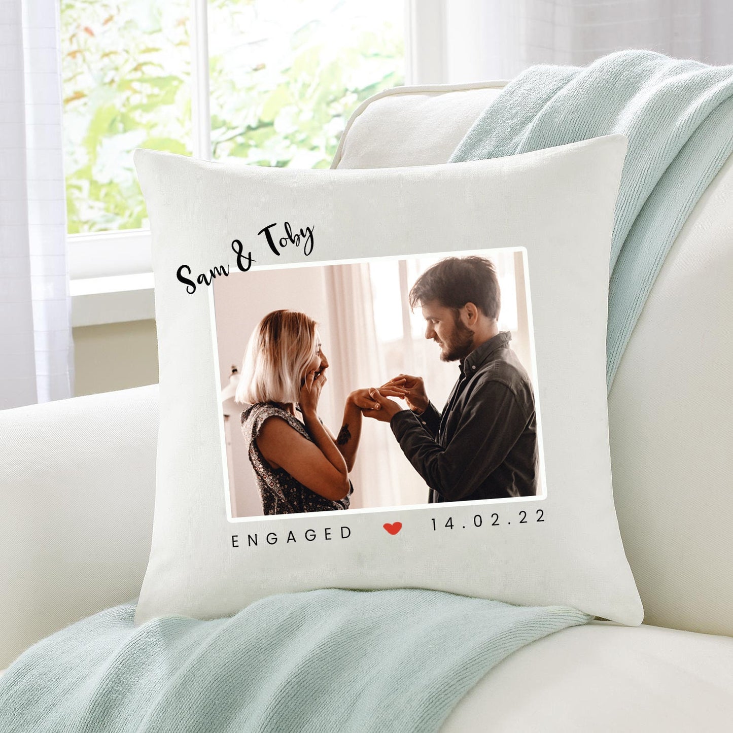 Personalised Cushion Engagement Gift, Son Engagement Gift, Daughter Engagement Gift, Photo Engagement Gift, Personalised Photo Cushion