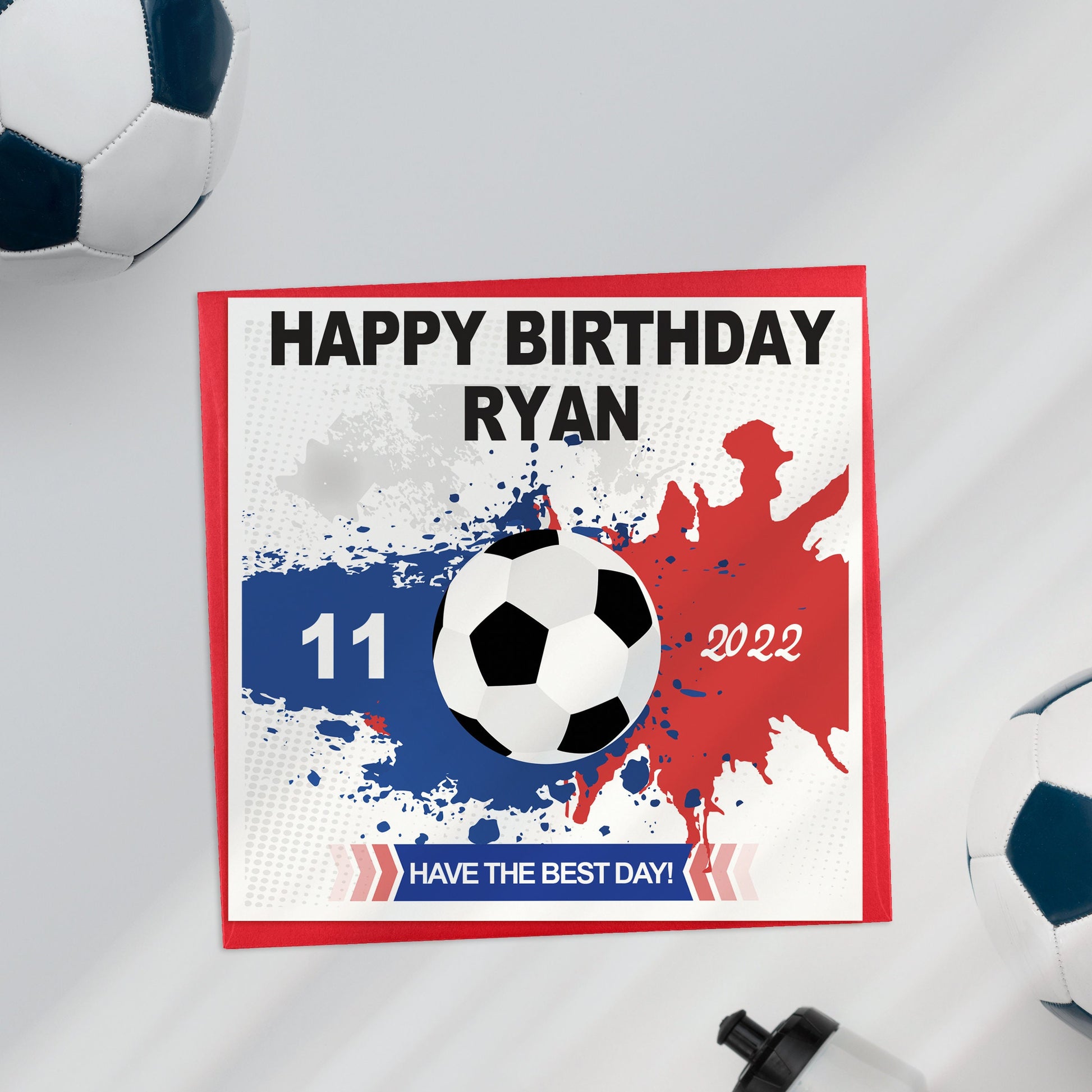 Favourite Football Team Birthday Card, Football Birthday Card, Personalised Football Card, Children's Birthday Card, Red&Blue Football Card