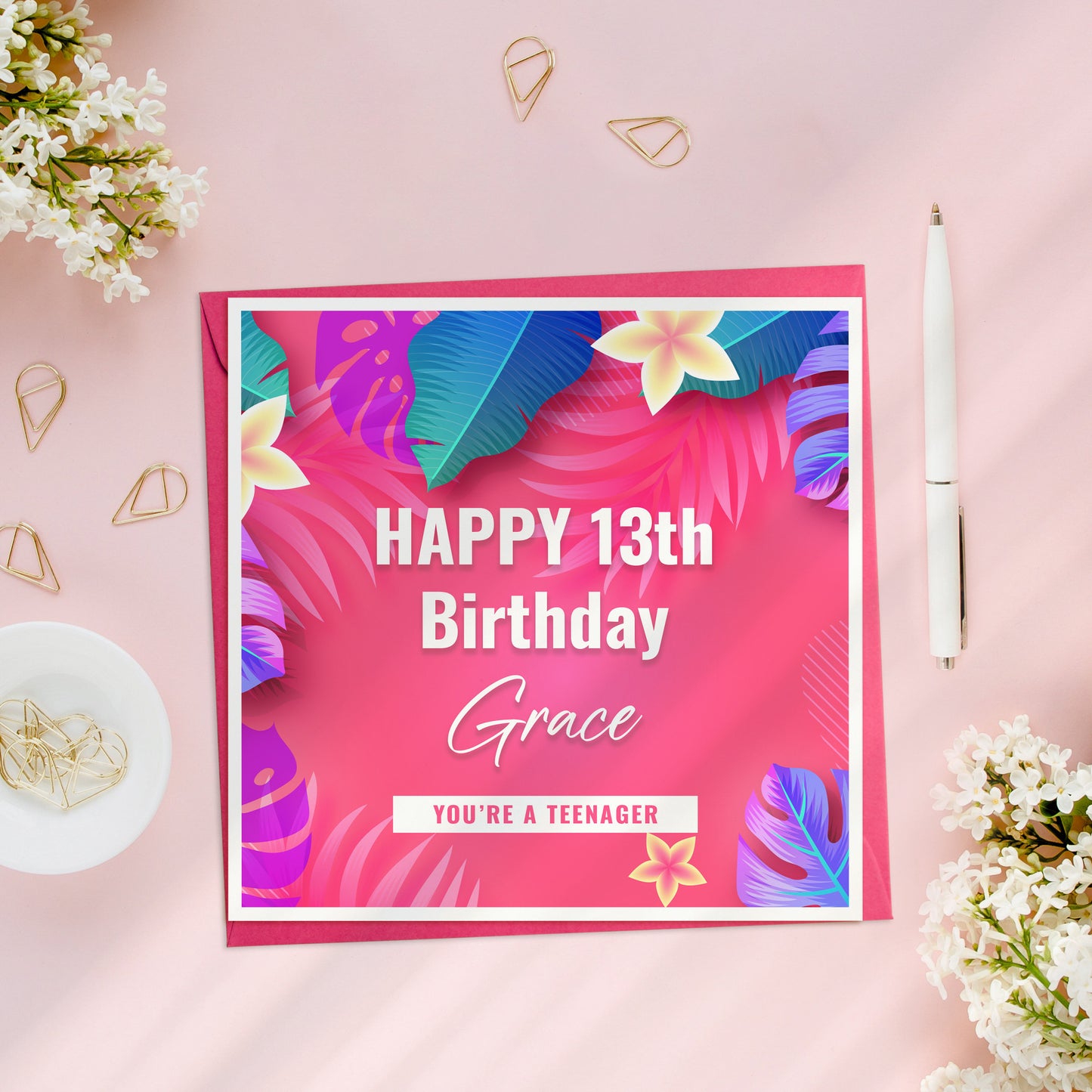 Personalised 13th Birthday Card, Girl Photo Card, Personalised Photo Card, Custom Birthday Card, Tropical Birthday Cards for teenager