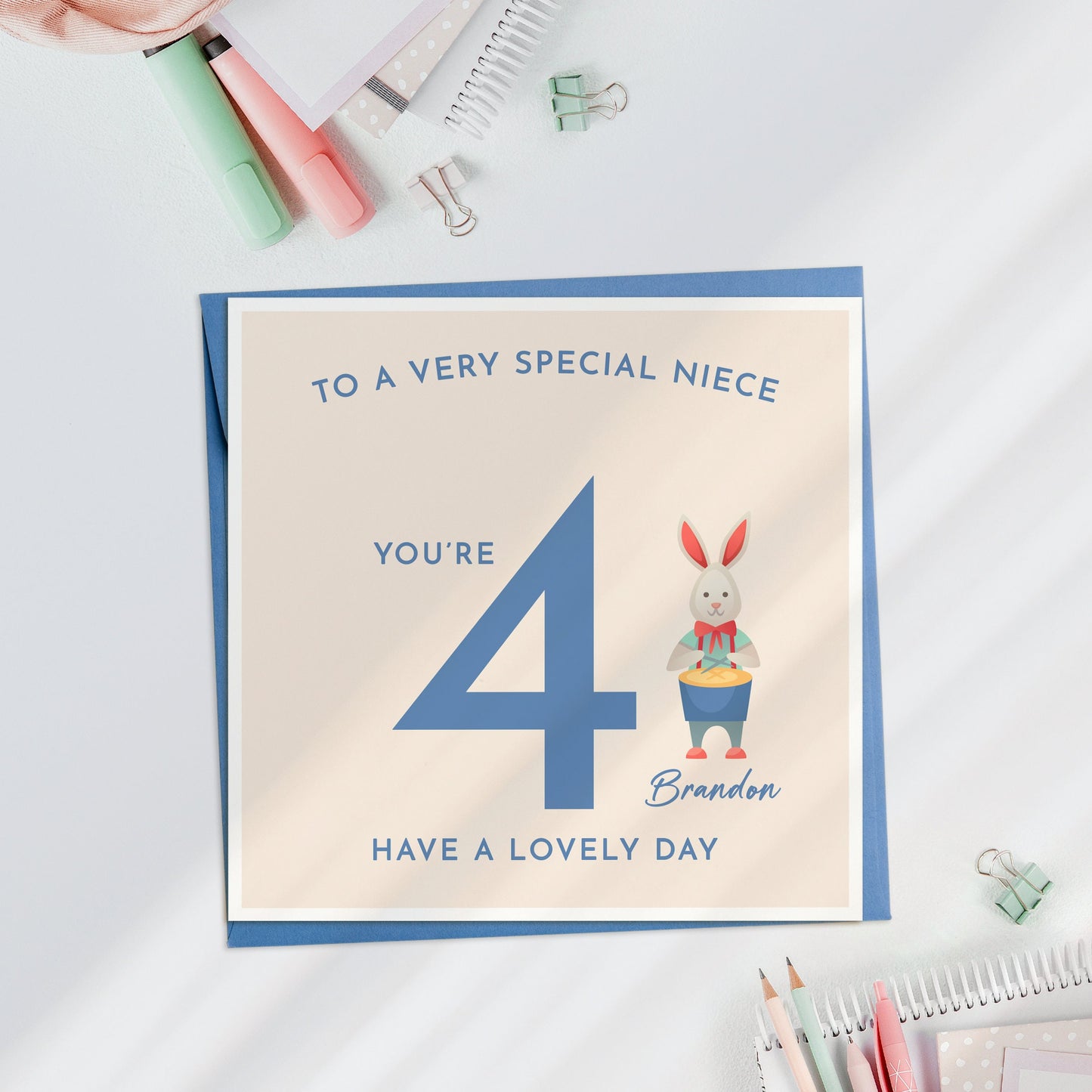 Personalised 3rd Birthday Card, Rabbit Birthday Card,  Age 3 Birthday Card, Vintage Rabbit, 3rd Birthday Card for Granddaughter or Grandson