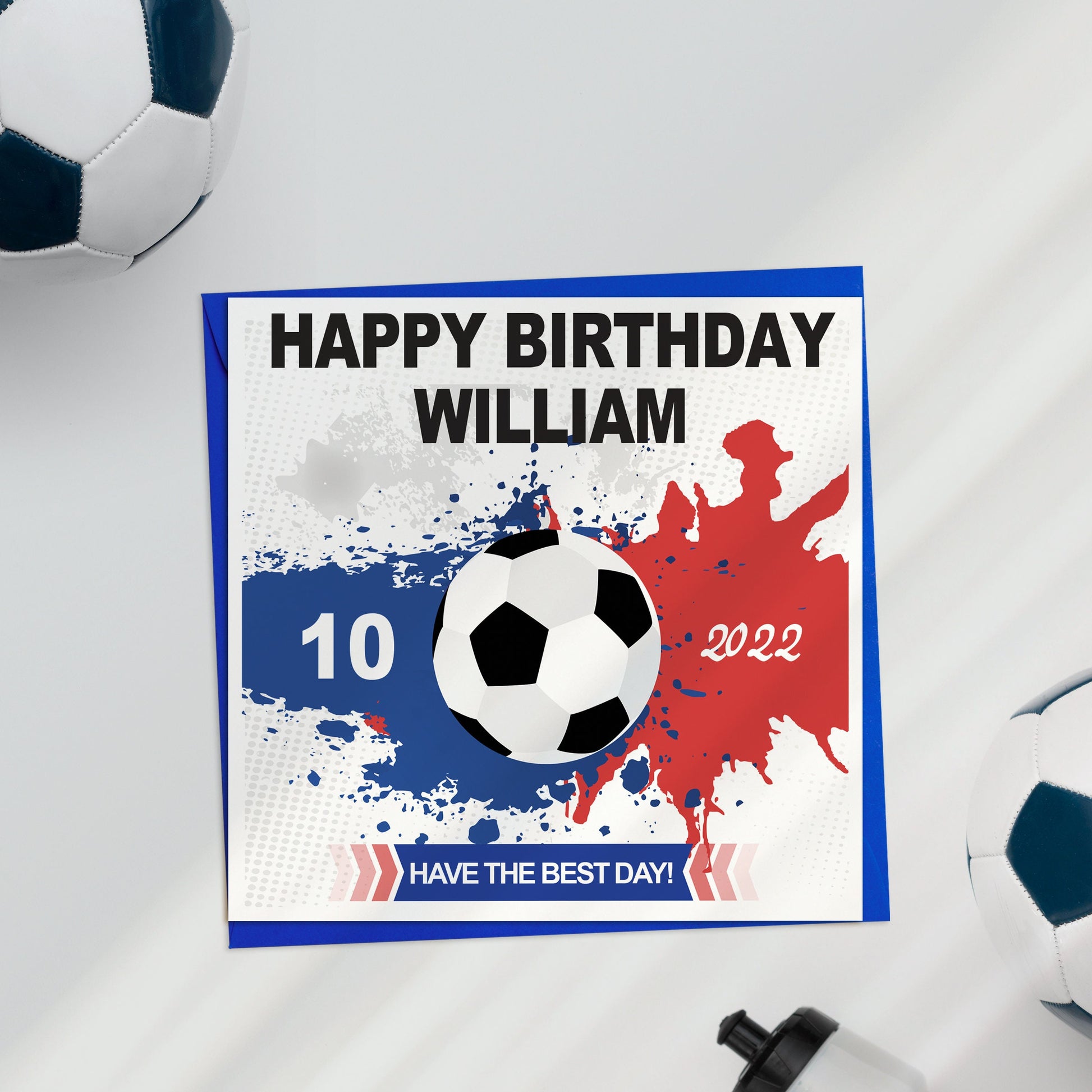 Favourite Football Team Birthday Card, Football Birthday Card, Personalised Football Card, Children's Birthday Card, Red&Blue Football Card