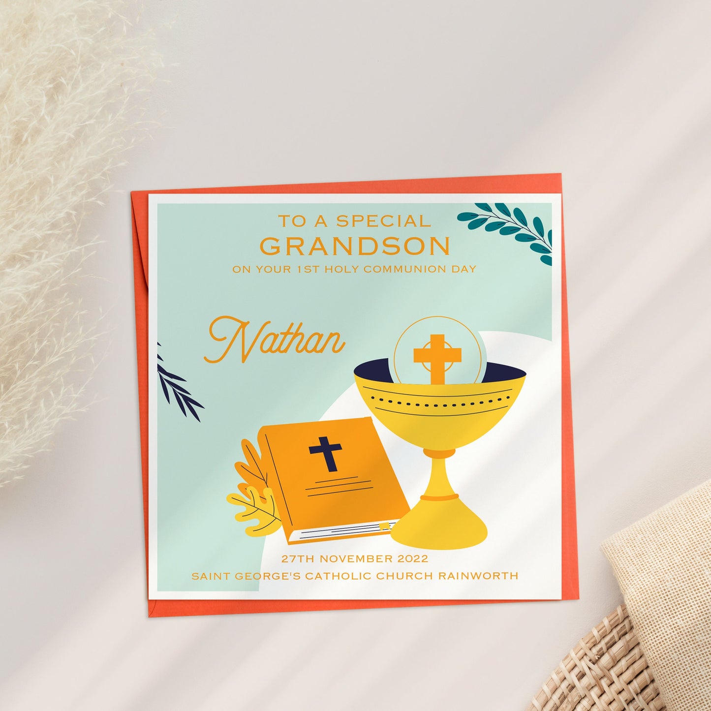 First Holy Communion Card, Boys Communion, Holy Communion Day for Grandson, Holy Communion Card for Son, 1st Holy Communion Card for Nephew