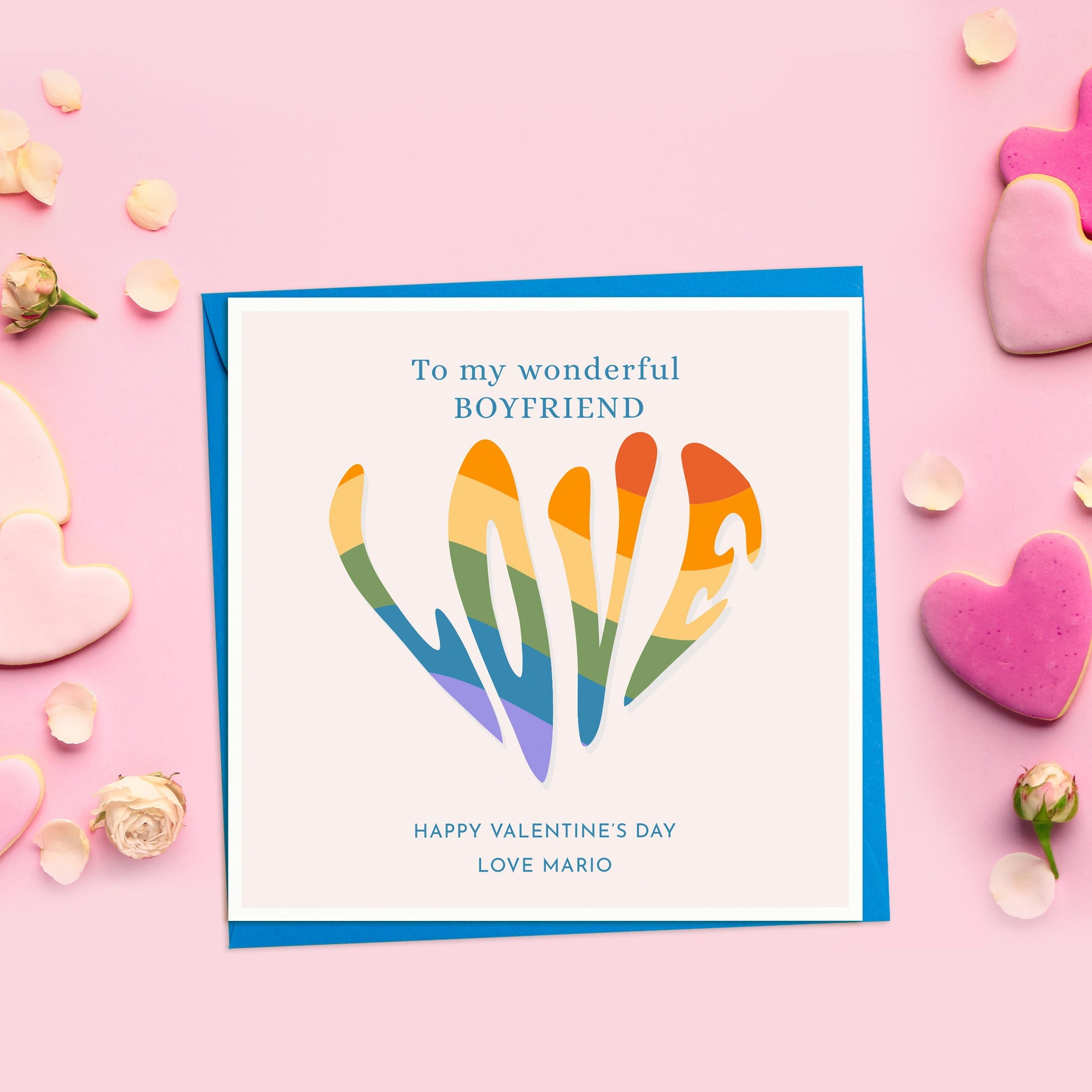 Love Rainbow Valentine's Day Card, Personalised Valentines Gay Card, Boyfriend or Girlfriend Valentines Day Card, LGBQT Valentines Card