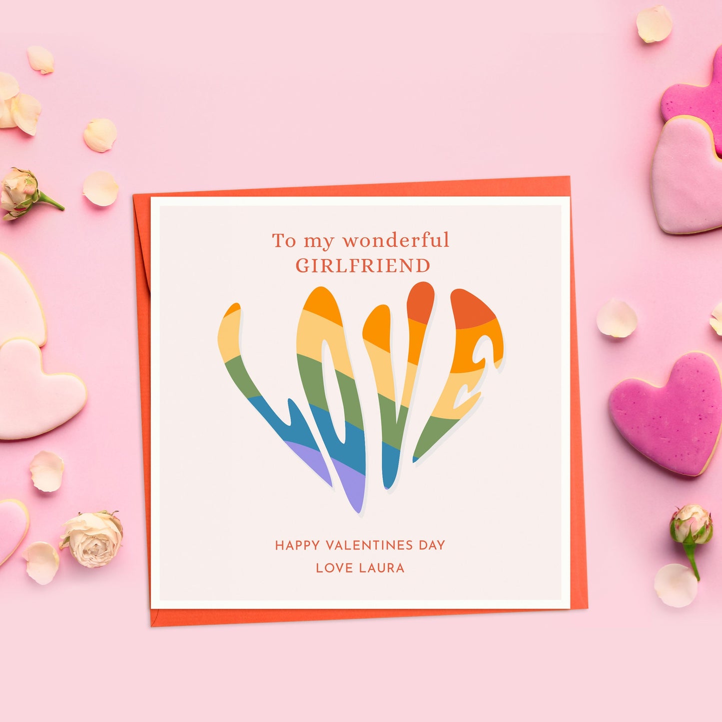 Love Rainbow Valentine's Day Card, Personalised Valentines Gay Card, Boyfriend or Girlfriend Valentines Day Card, LGBQT Valentines Card