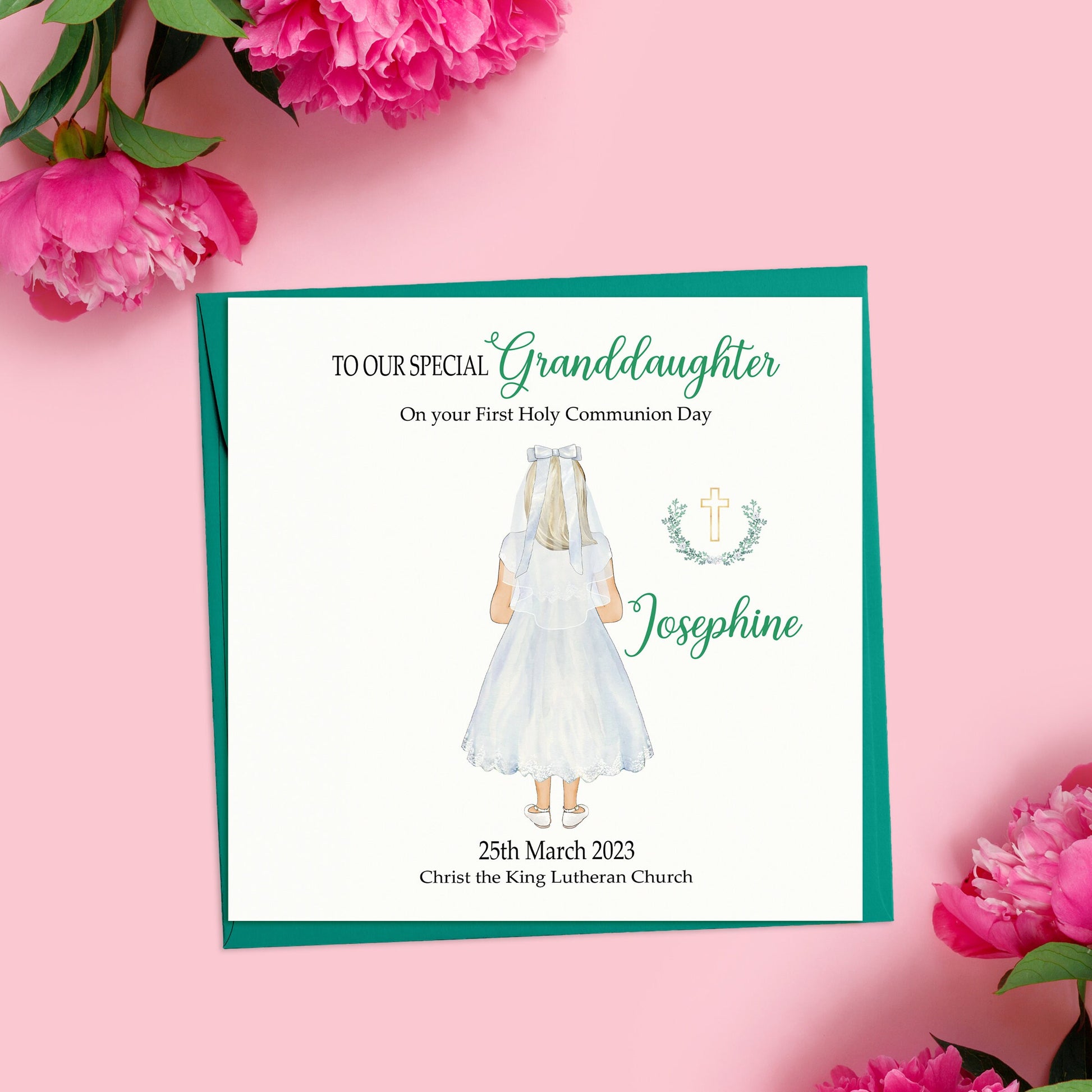 Granddaughter First Holy Communion Card, Personalised Girls 1st Holy Communion Card for Granddaughter, Handmade Holy Communion Card