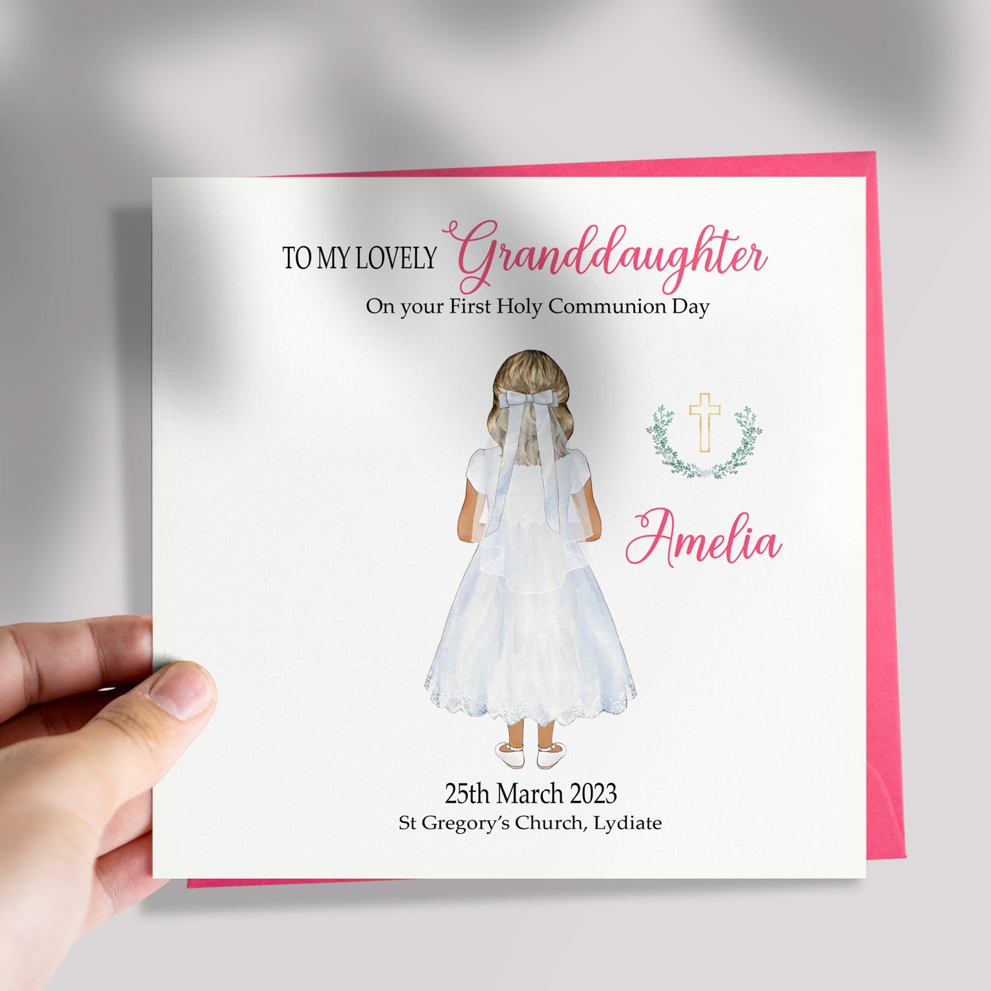 Granddaughter First Holy Communion Card, Personalised Girls 1st Holy Communion Card for Granddaughter, Handmade Holy Communion Card