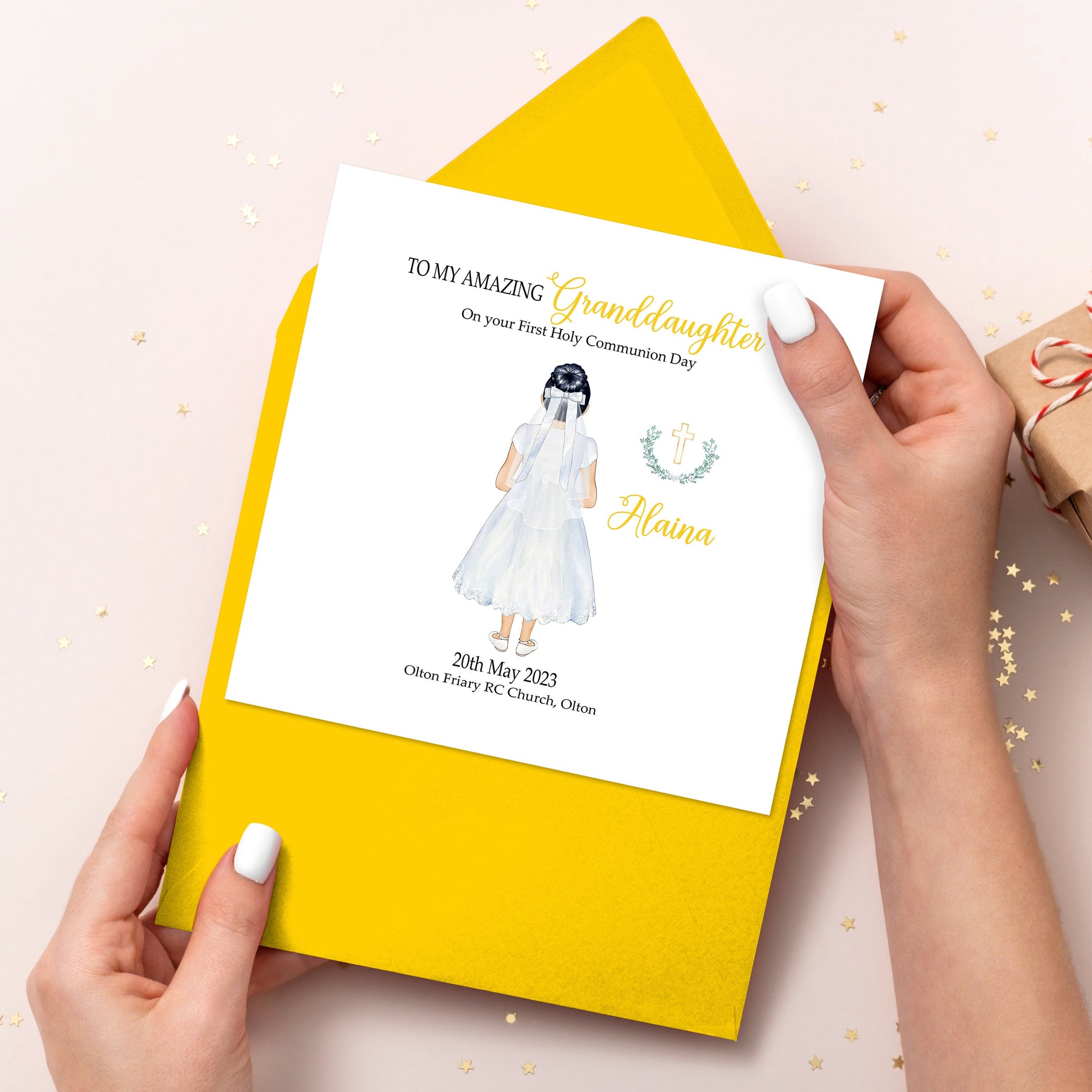 Granddaughter First Holy Communion Card, Personalised Girls 1st Holy Communion Card for Granddaughter, Handmade Holy Communion Card