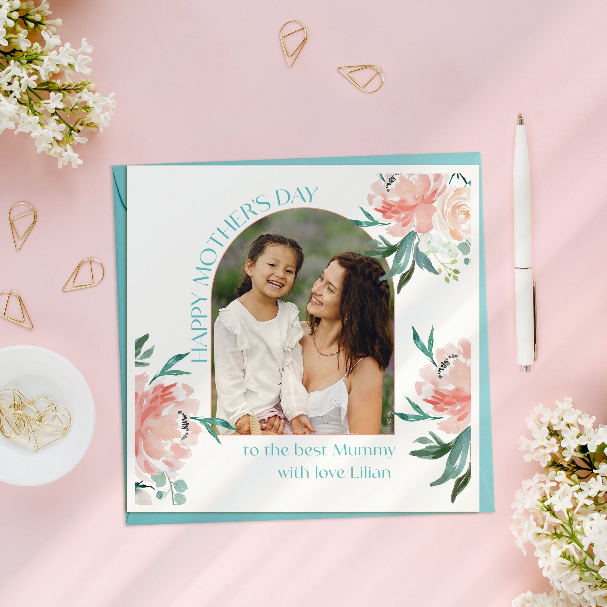 Floral Photo Mother's Day Card, Personalised Mother's Day Card, Custom Mom Card, Mother's Day Cards, Handmade Mother's Day Card with Photo